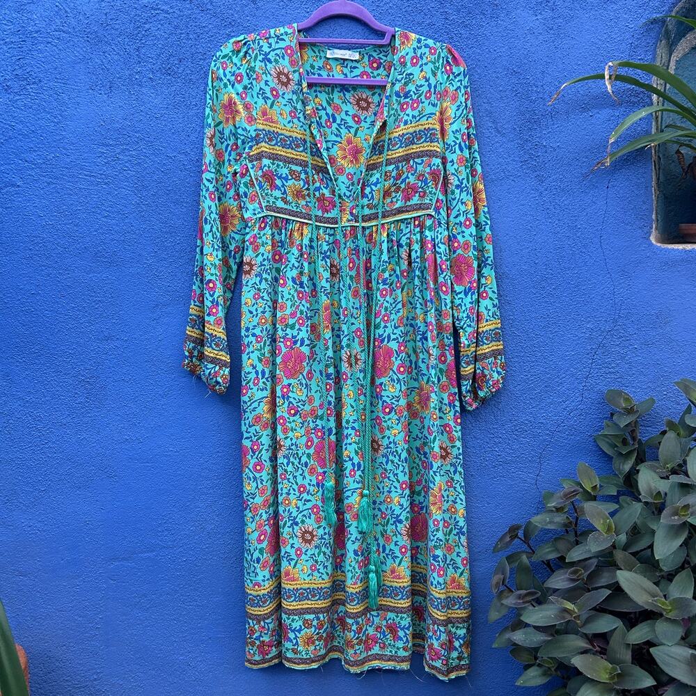 r vivimos blue tasseled boho nap dress - Picture 1 of 4